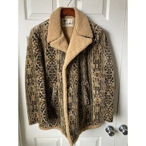 Vintage Lakeland Textile Carpet Tapestry Jacket With Sherpa Inner Lining Sz 42